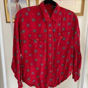 Boho Western-inspired Button Up Red Shirt, sz M